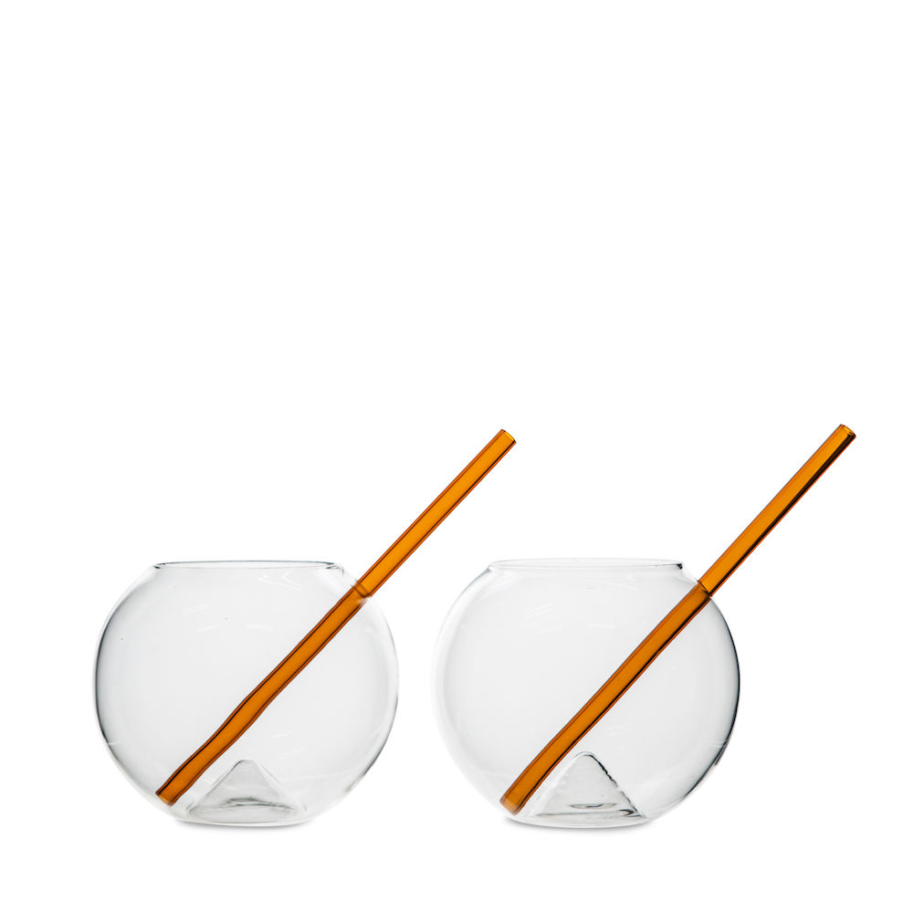 GLASS WITH STRAW MAGALUF 2-PACK CLEAR/BROWN