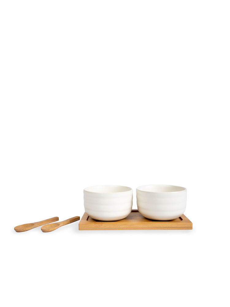 ELLEN BOWL SET WITH SPOON, OFF WHITE