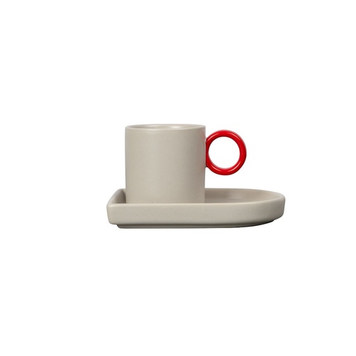 [5275001305] ESPRESSO CUP AND PLATE NIKI GREY/RED