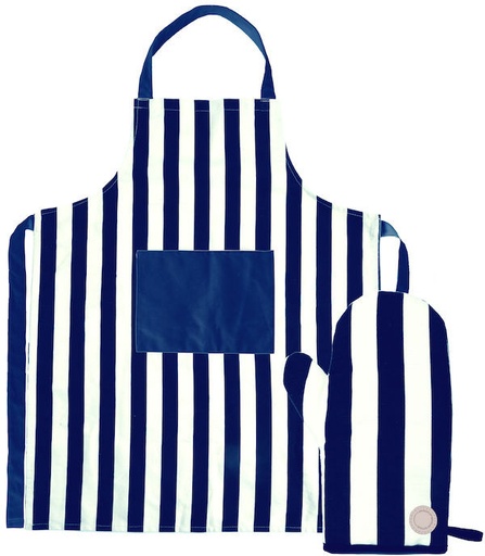 [5018403] ARON APRON & BBQ GLOVE SET BLUE/BEIGE